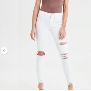 American Eagle White Jeans size 4 Short High Rise Jegging Stretch Distressed